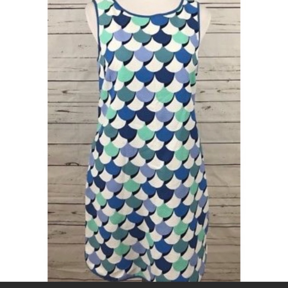 Boden blue/green/white fish scale shift dress 6R